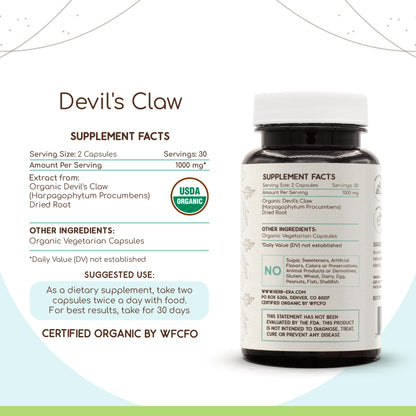 Devil's Claw USDA Organic 60 Capsules | Natural Herbal Supplement | Certified Organic Vegetarian Capsules and Organic Devil's Claw (Harpagophytum procumbens) Dried Root (60 Capsules)