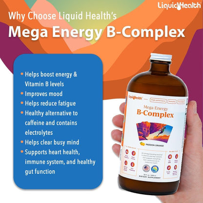 LIQUIDHEALTH Mega Energy Methylated B-Complex – Adult Liquid Vitamin (USA Made, Vegan)