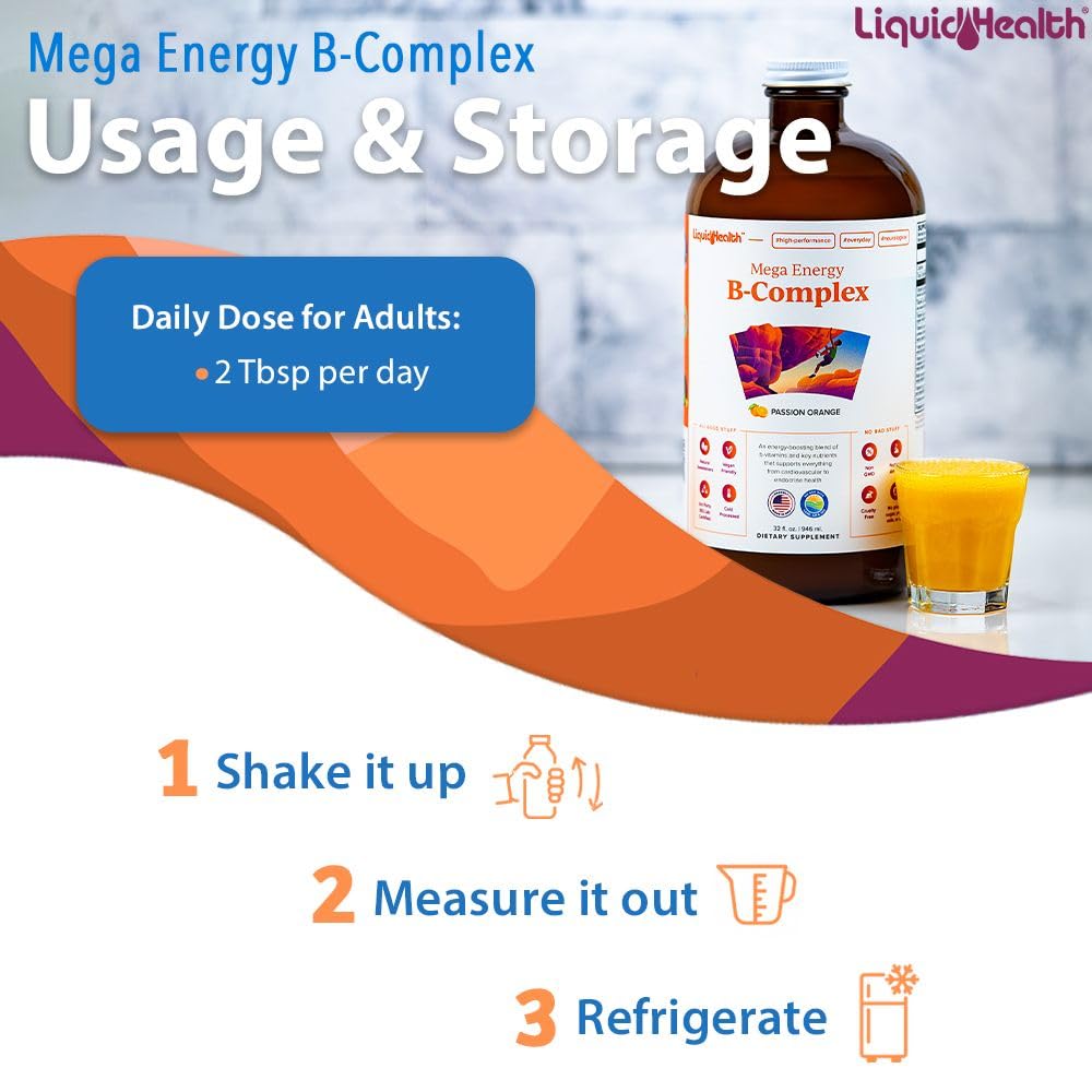 LIQUIDHEALTH Mega Energy Methylated B-Complex – Adult Liquid Vitamin (USA Made, Vegan)