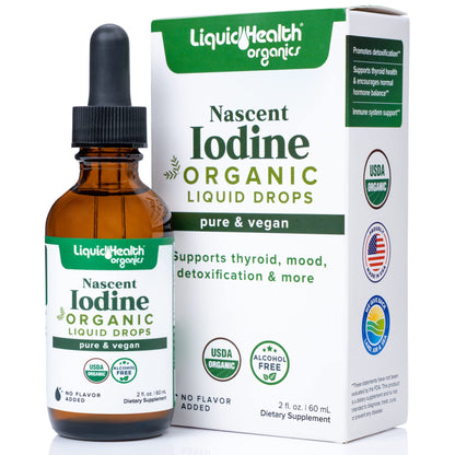 LIQUIDHEALTH Nascent Iodine Drops – USDA Organic, Colorless & Tasteless, Made in USA (2 oz) – Thyroid & Immunity Support, Vegan