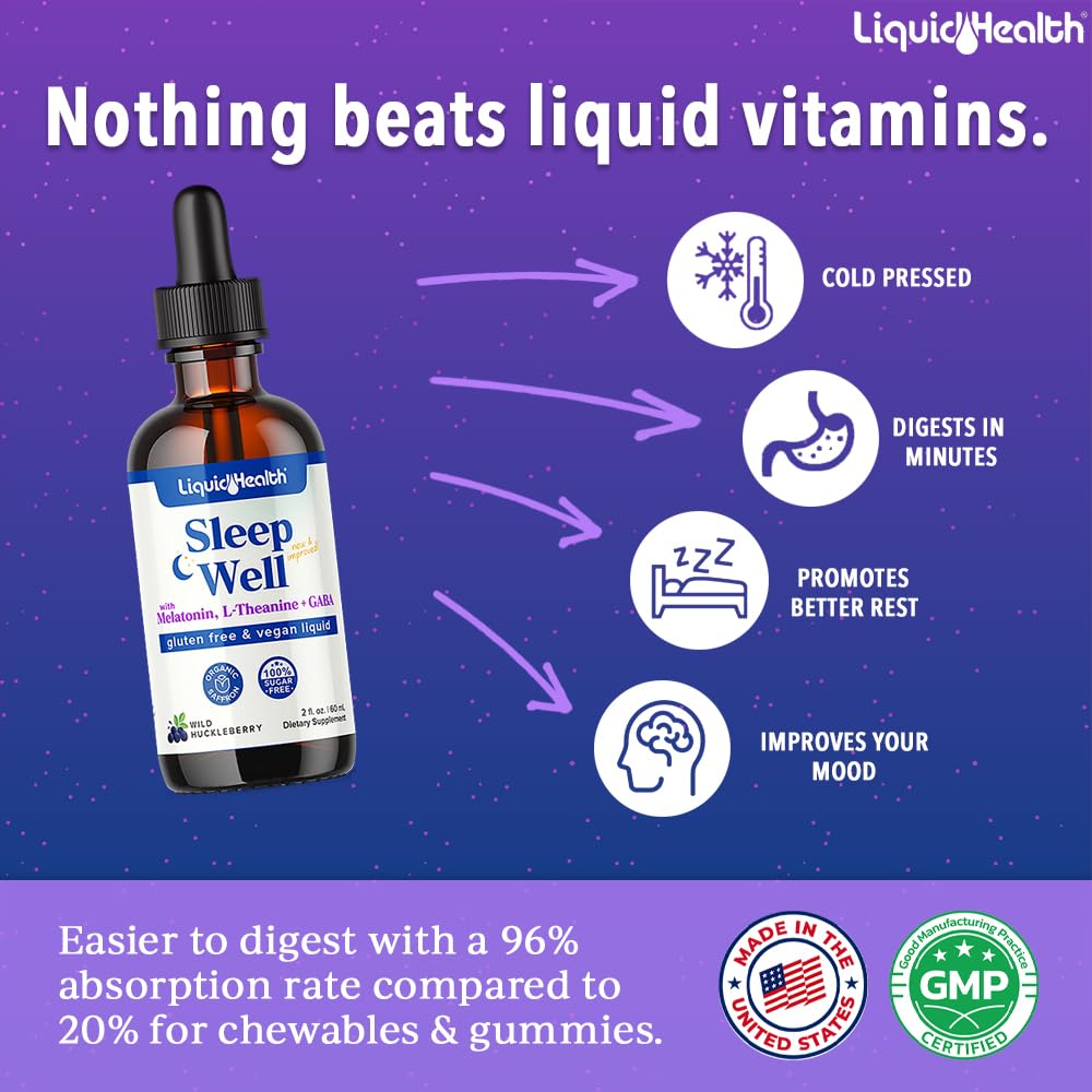 LIQUIDHEALTH Sleep Well Drops – Natural Melatonin Sleep Aid, USA Made