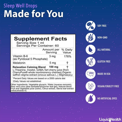 LIQUIDHEALTH Sleep Well Drops – Natural Melatonin Sleep Aid, USA Made