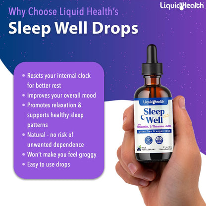 LIQUIDHEALTH Sleep Well Drops – Natural Melatonin Sleep Aid, USA Made