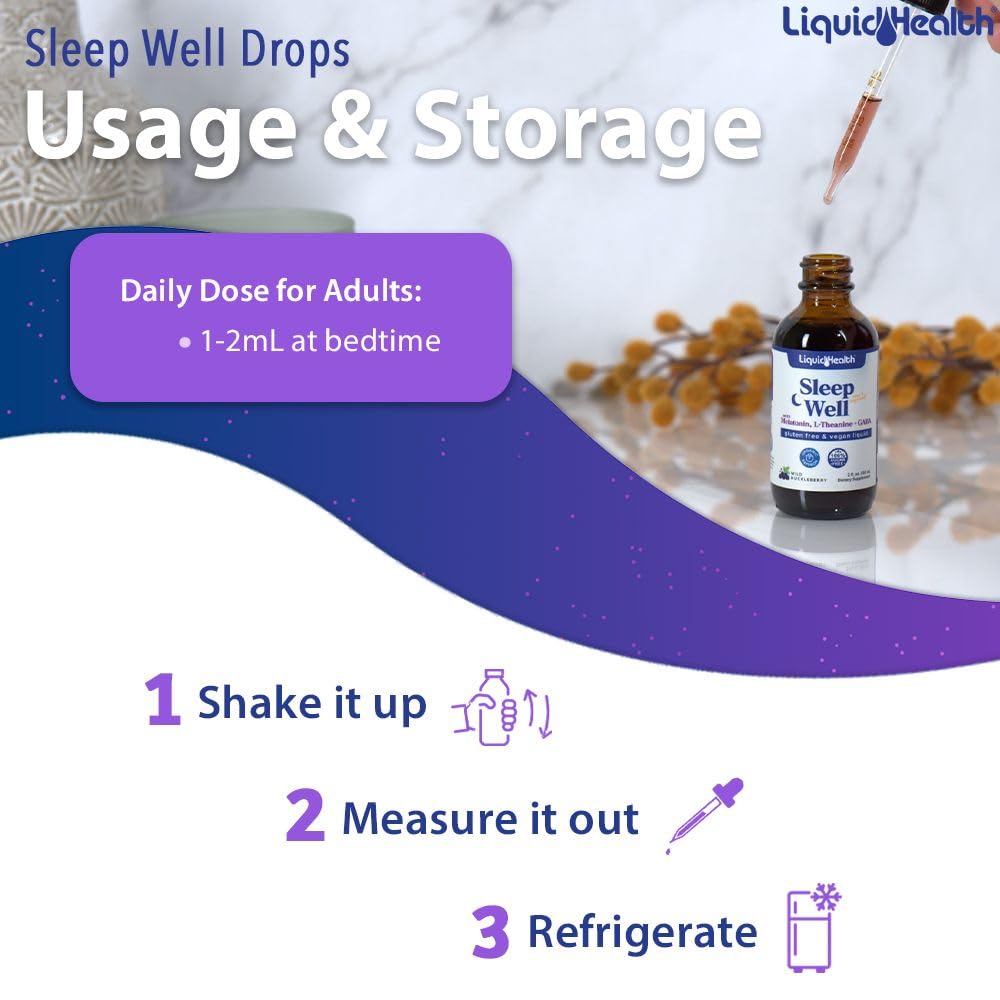 LIQUIDHEALTH Sleep Well Drops – Natural Melatonin Sleep Aid, USA Made