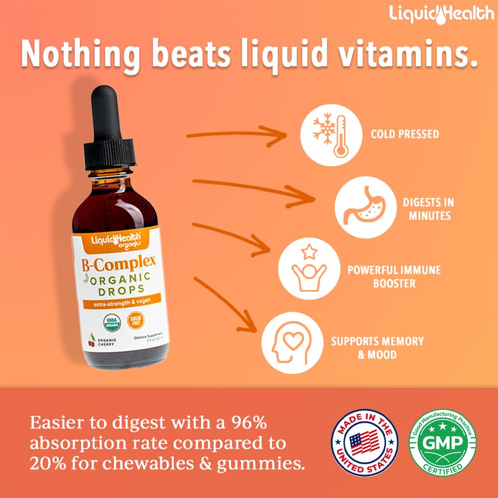 LIQUIDHEALTH Organic Vitamin B Drops - USA Made, Sugar Free, Vegan