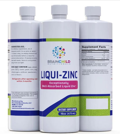 BrainChild Nutritionals LiquiZinc Liquid Formula (Unfalvored 16oz) - Zinc Supplement for Kids