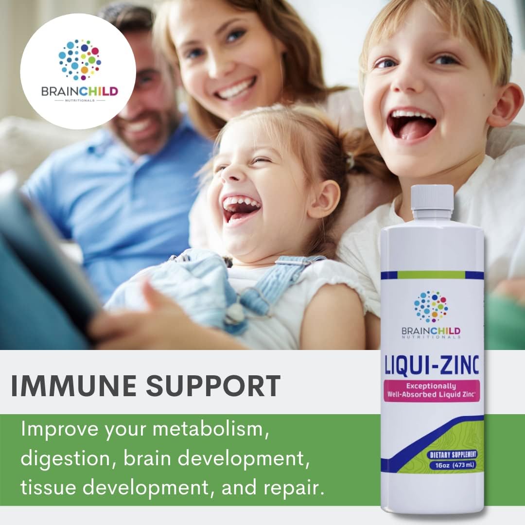 BrainChild Nutritionals LiquiZinc Liquid Formula (Unfalvored 16oz) - Zinc Supplement for Kids