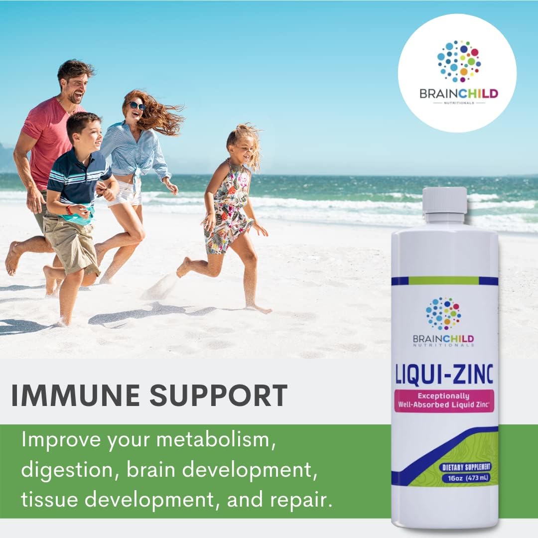 BrainChild Nutritionals LiquiZinc Liquid Formula (Unfalvored 16oz) - Zinc Supplement for Kids