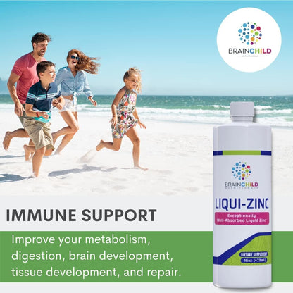 BrainChild Nutritionals LiquiZinc Liquid Formula (Unfalvored 16oz) - Zinc Supplement for Kids