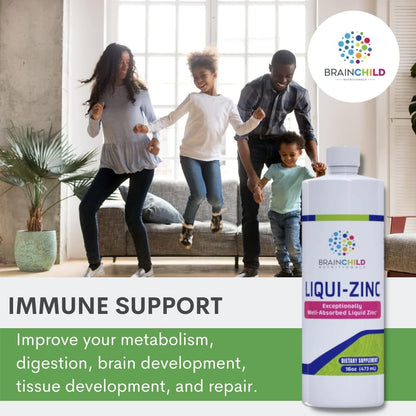 BrainChild Nutritionals LiquiZinc Liquid Formula (Unfalvored 16oz) - Zinc Supplement for Kids