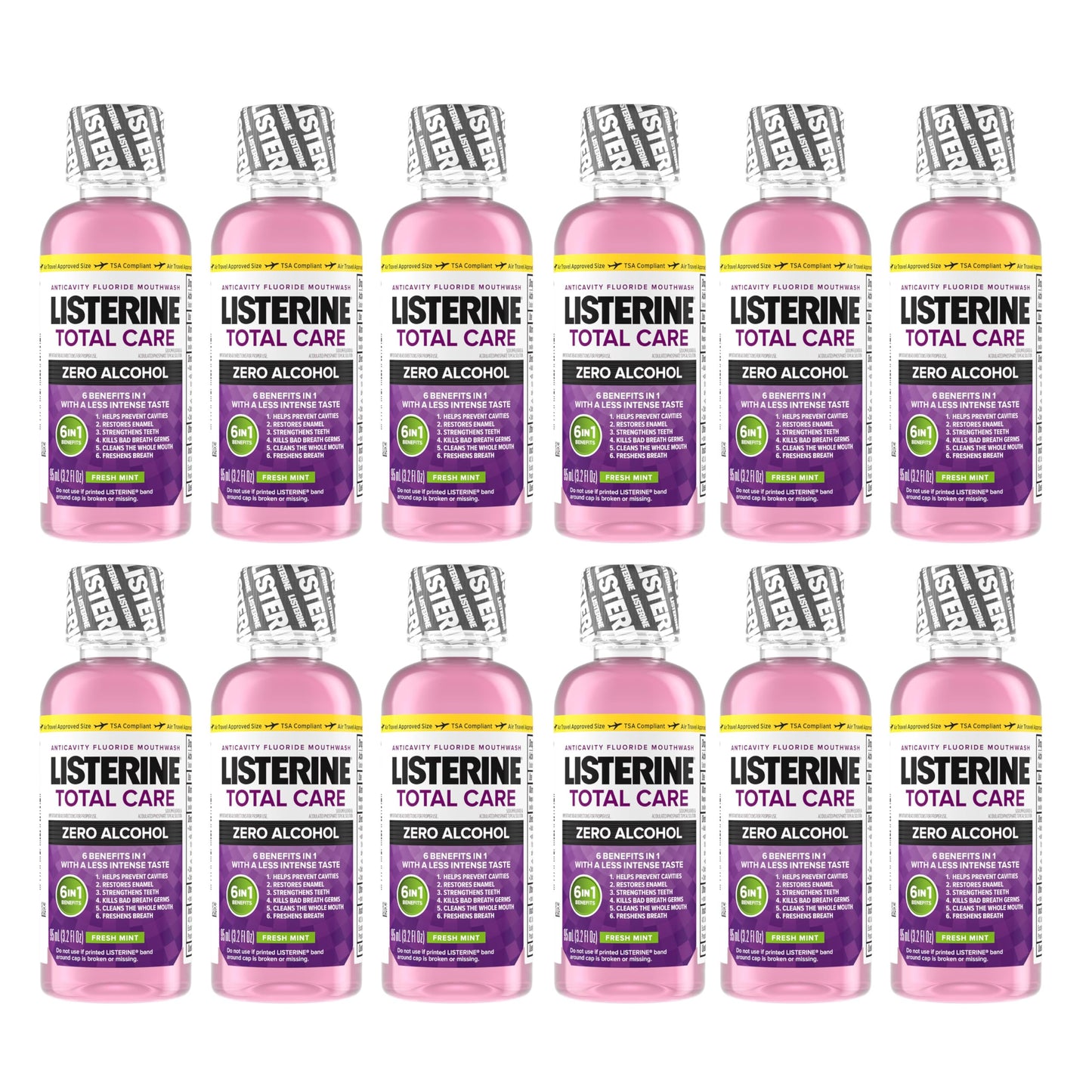 Listerine Total Care Alcohol-Free Anticavity Mouthwash – Fresh Mint, 95 mL | 6 Benefits