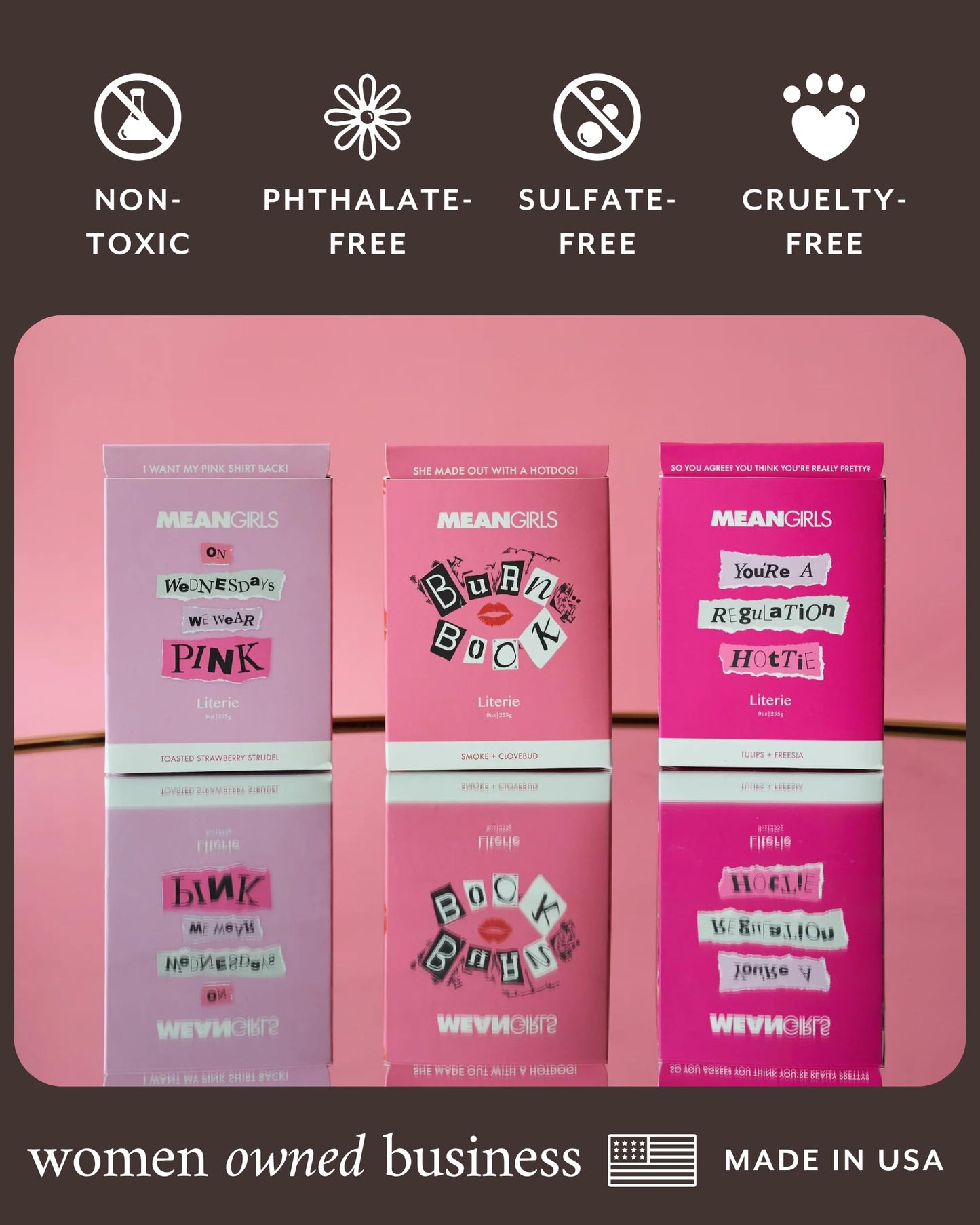 Literie Mean Girls Inspired Scented Candle – On Wednesdays We Wear Pink, 9oz, 50-Hour Burn (Vegan Soy & Coconut Wax)