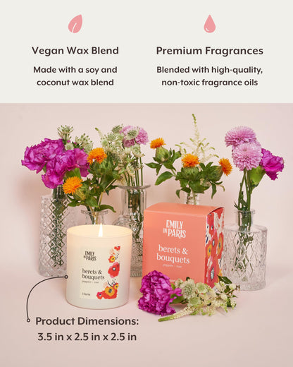 Literie Emily in Paris Inspired Candle: Berets & Bouquets — Poppies & Rose, 9oz, 50-Hour Burn