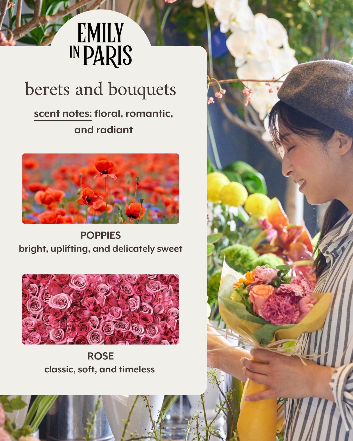 Literie Emily in Paris Inspired Candle: Berets & Bouquets — Poppies & Rose, 9oz, 50-Hour Burn