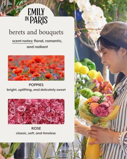 Literie Emily in Paris Inspired Candle: Berets & Bouquets — Poppies & Rose, 9oz, 50-Hour Burn