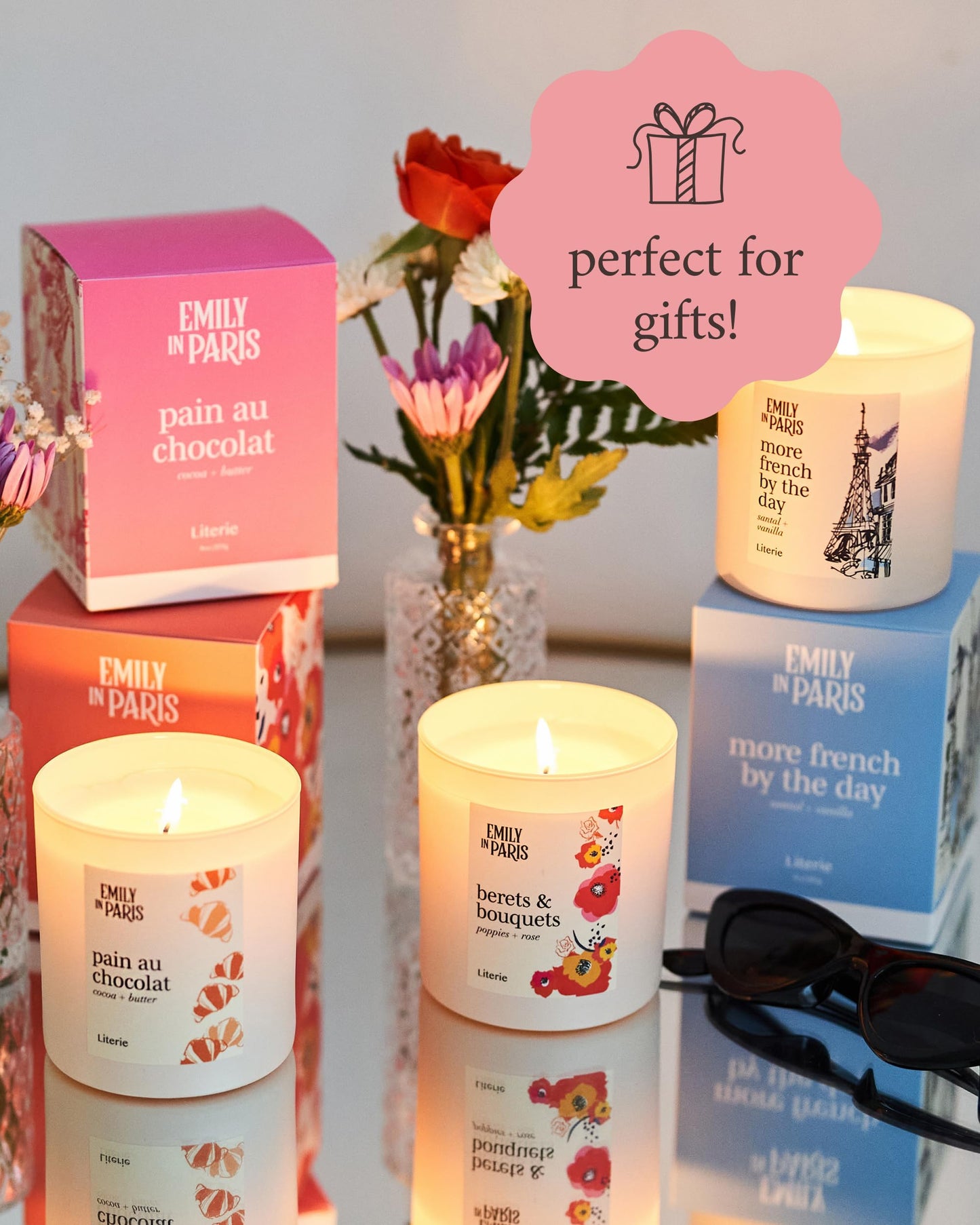Literie Emily in Paris Inspired Candle: Berets & Bouquets — Poppies & Rose, 9oz, 50-Hour Burn