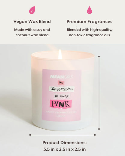 Literie Mean Girls Inspired Scented Candle – On Wednesdays We Wear Pink, 9oz, 50-Hour Burn (Vegan Soy & Coconut Wax)