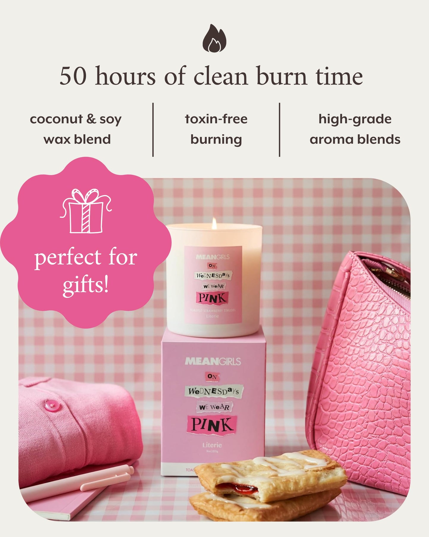 Literie Mean Girls Inspired Scented Candle – On Wednesdays We Wear Pink, 9oz, 50-Hour Burn (Vegan Soy & Coconut Wax)
