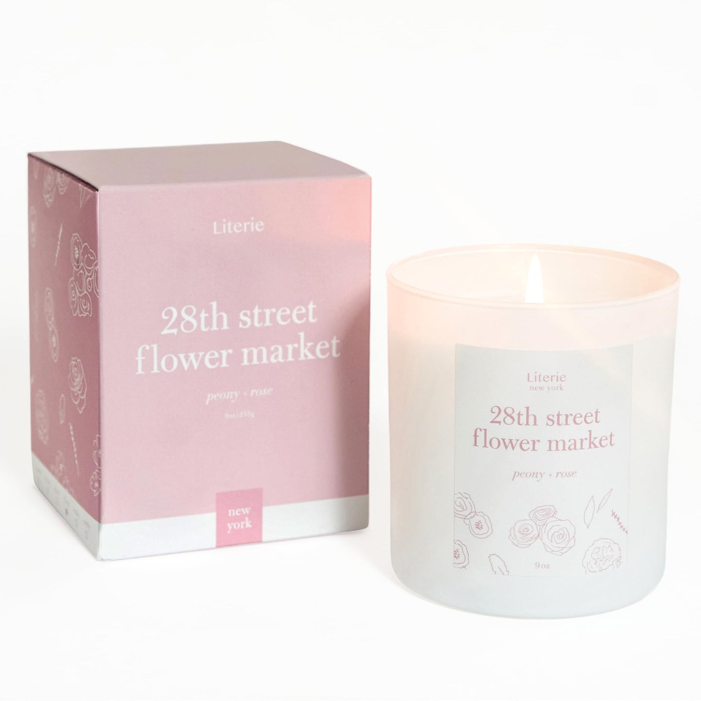 Literie NYC Inspired Scented Candle – 28th Street Flower Market, Peony & Rose, 9oz