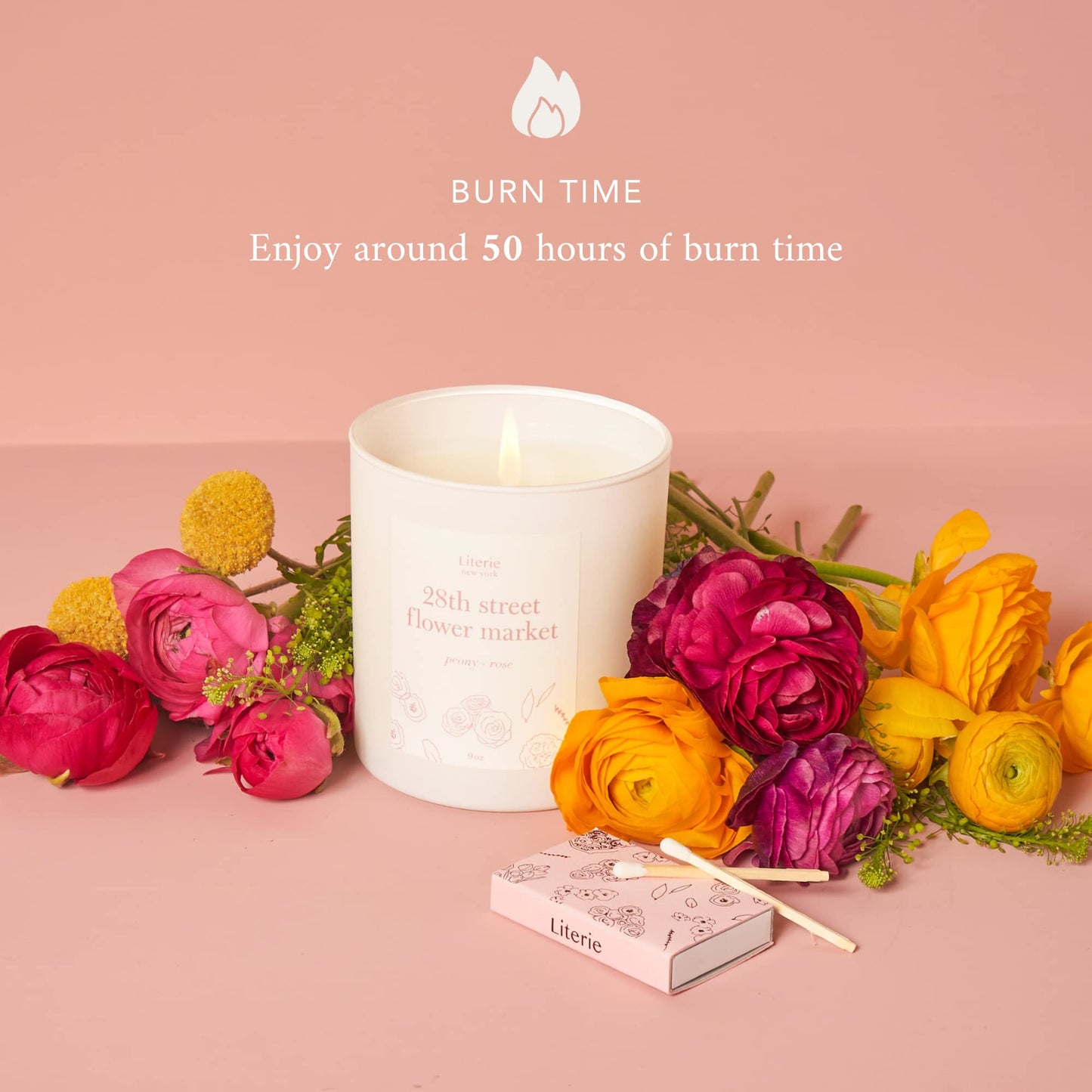 Literie NYC Inspired Scented Candle – 28th Street Flower Market, Peony & Rose, 9oz