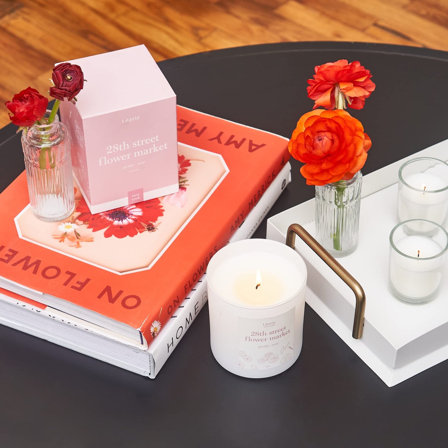 Literie NYC Inspired Scented Candle – 28th Street Flower Market, Peony & Rose, 9oz