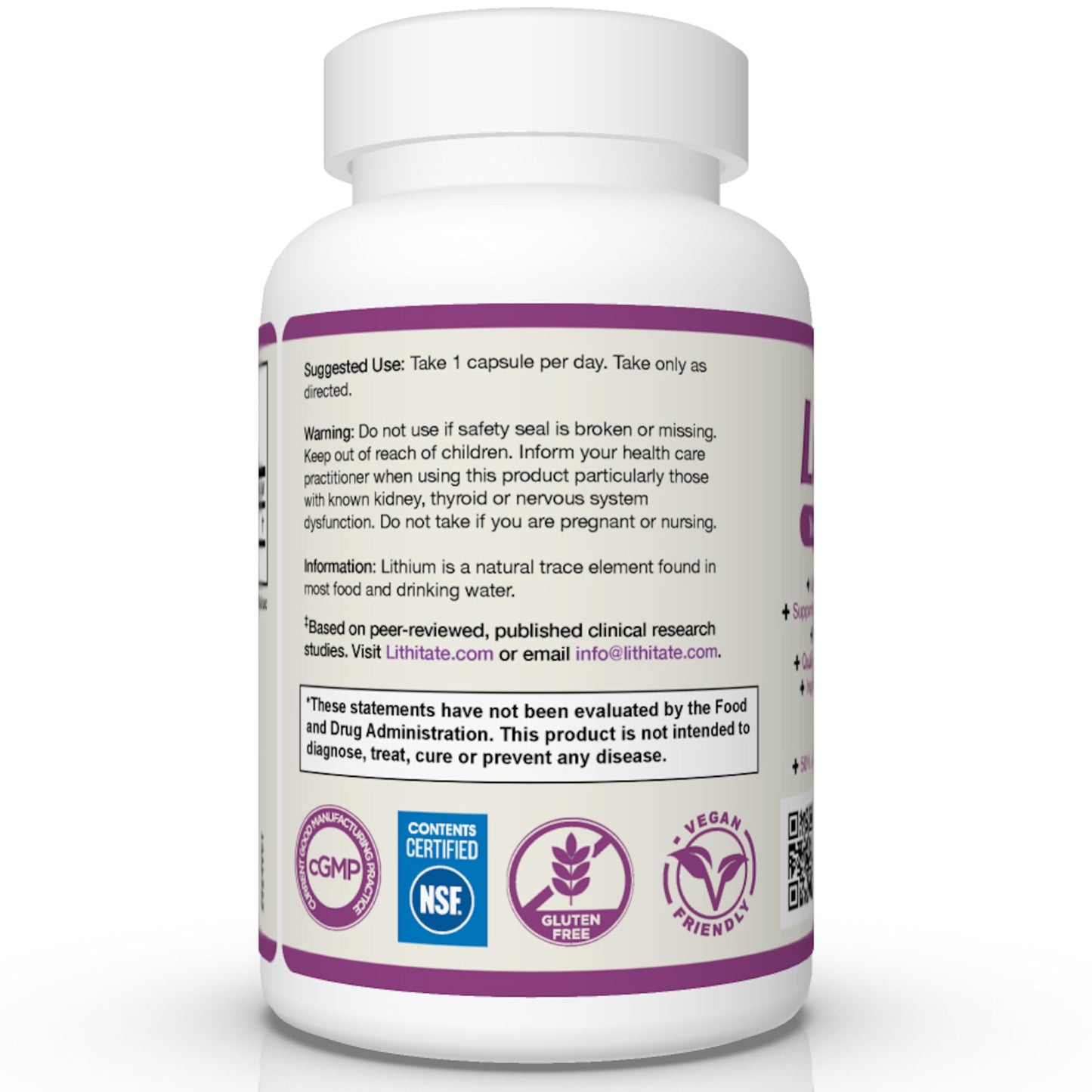 Lithitate Lithium Aspartate 10mg – Supports Brain Health & Mental Clarity | NSF Certified | 100 Capsules