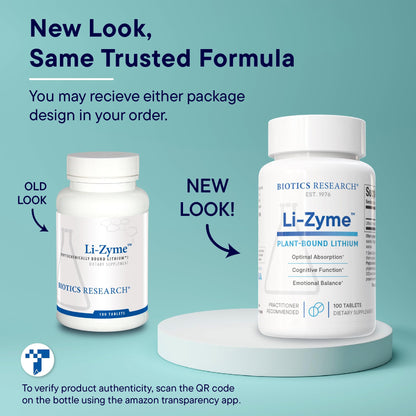Biotics Li Zyme 50 mcg Lithium – Whole Food, Phytochemically Bound | Brain Function & Mood Support | 100 Tablets