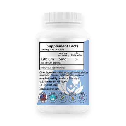 EcoIntegratives Pharmacal Lithium Orotate 5 mg - Mood, Memory & Cognitive Support | 100 Caps