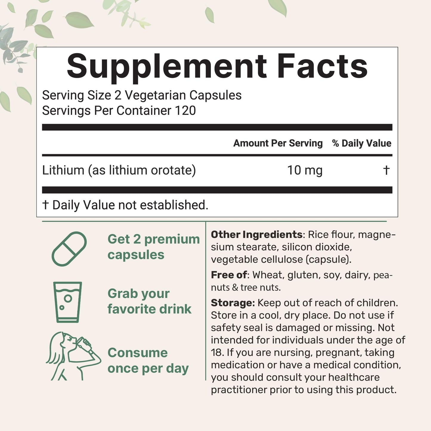 Lithium Orotate 10mg | 240 Veggie Capsules | High Bioavailability | Non-GMO, Gluten Free
