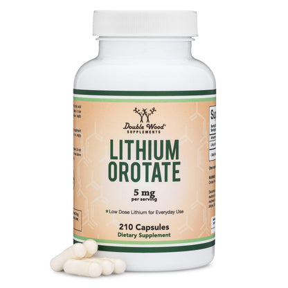 Lithium Orotate 5 mg – 210 Capsules for Cognition & Brain Health | Double Wood Supplements