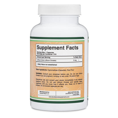 Lithium Orotate 5 mg – 210 Capsules for Cognition & Brain Health | Double Wood Supplements