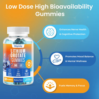 Lithium Orotate Gummies 5mg – Mood Support & Cognitive Focus (60 Gummies)