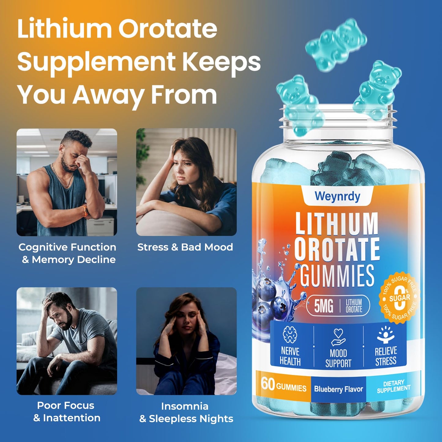 Lithium Orotate Gummies 5mg – Mood Support & Cognitive Focus (60 Gummies)