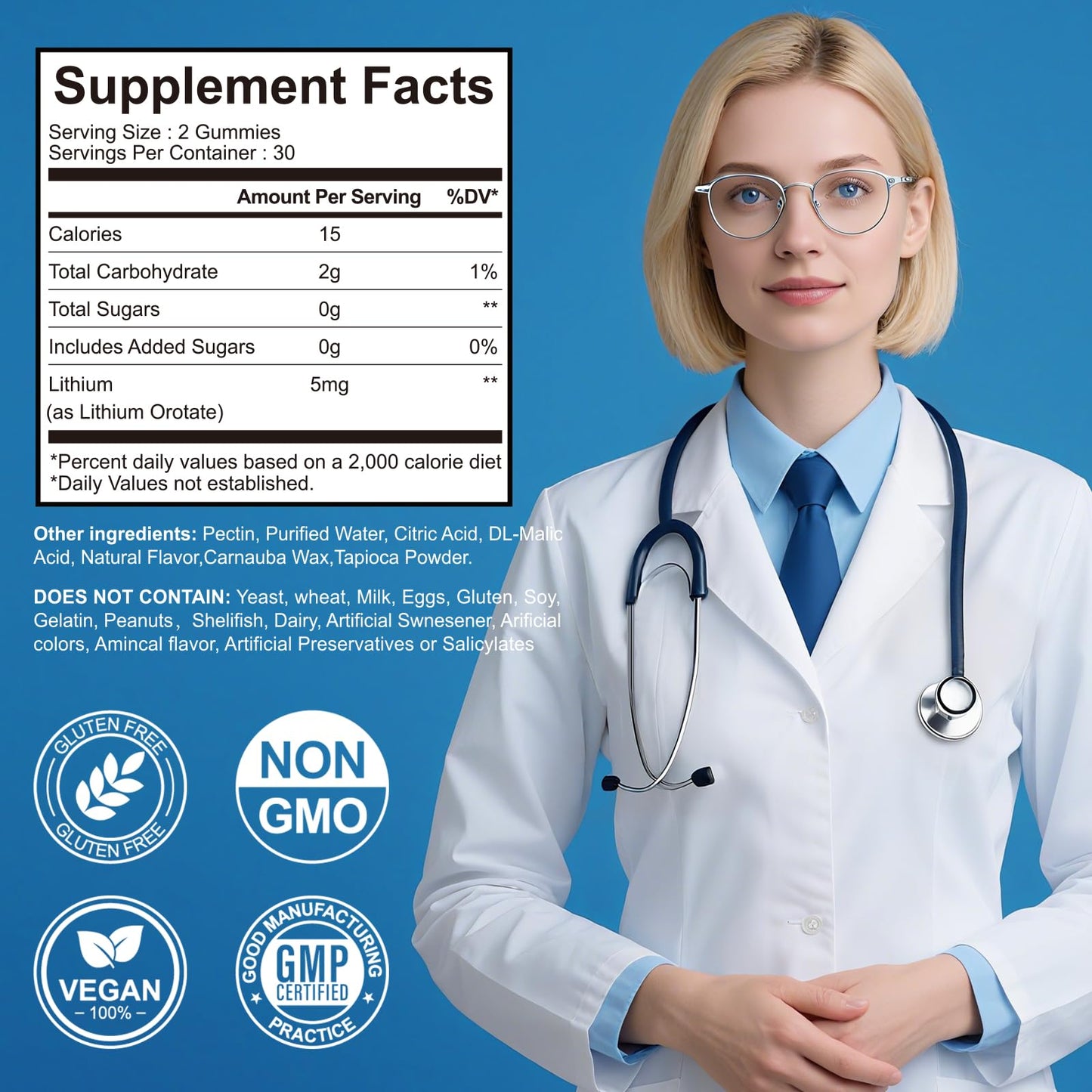 Lithium Orotate Gummies 5mg – Mood Support & Cognitive Focus (60 Gummies)