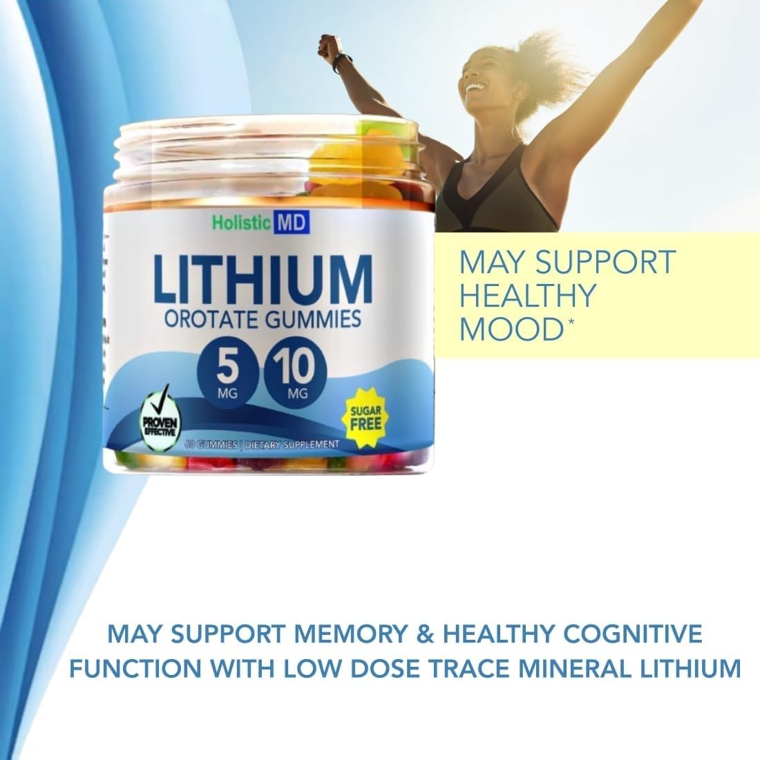 Lithium Orotate 5mg Gummies 60 Ct - Vegan Sugar Free | 3 Flavors | HolisticMd