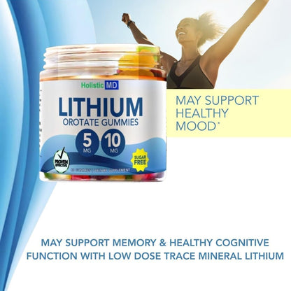 Lithium Orotate 5mg Gummies 60 Ct - Vegan Sugar Free | 3 Flavors | HolisticMd