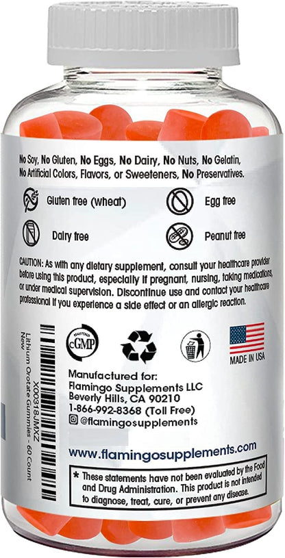 Lithium Orotate Gummies 5mg per Serving - Plant-Based, Third-Party Tested, Strawberry Flavor, 60 Count
