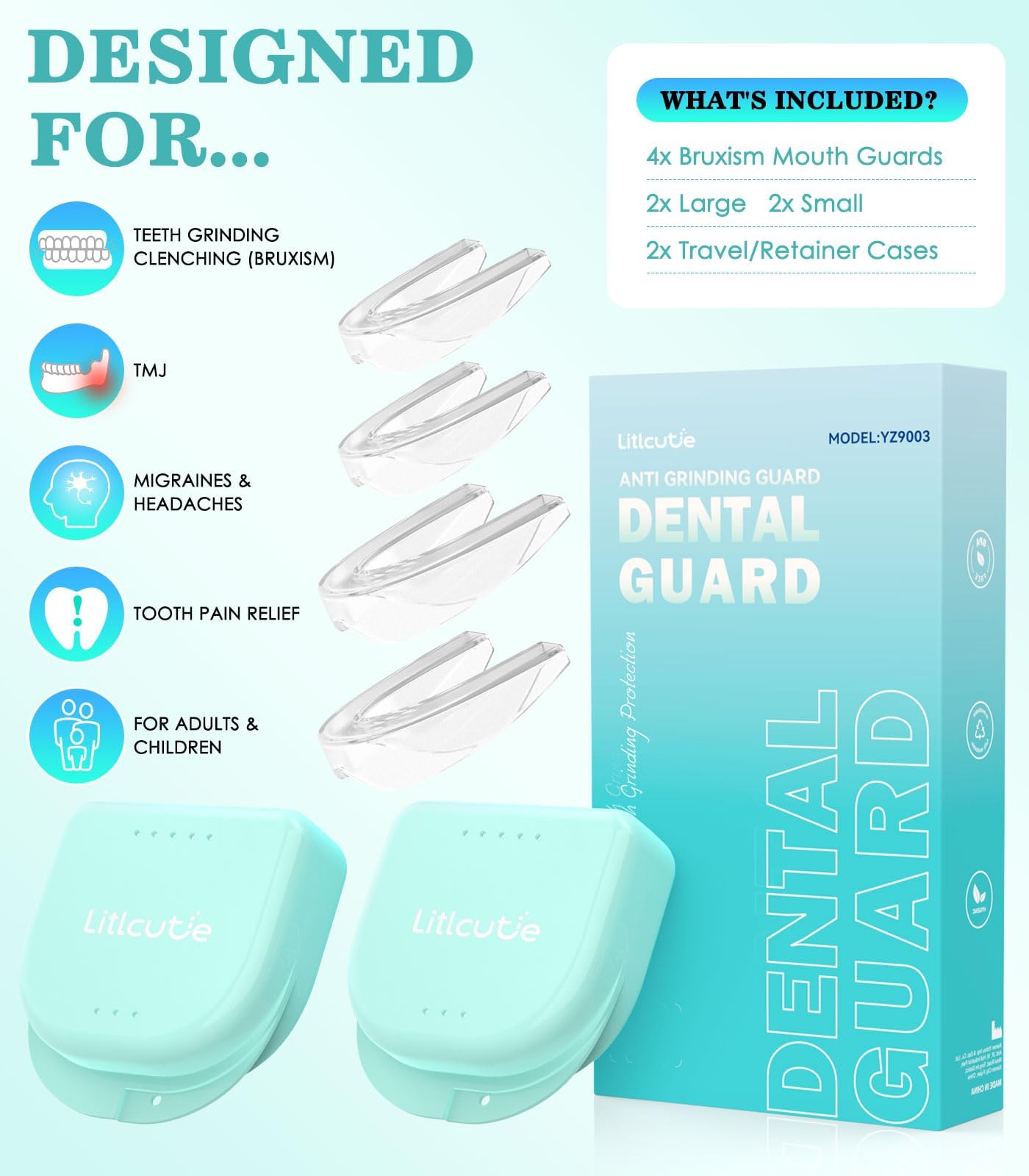 Litlcutie Mouth Guard for Teeth Grinding at Night – 4 Pack, 2 Sizes, Transparent