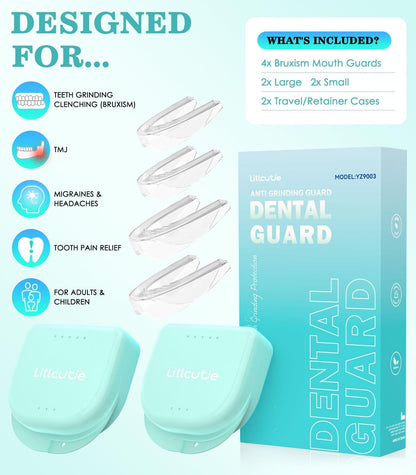Litlcutie Mouth Guard for Teeth Grinding at Night – 4 Pack, 2 Sizes, Transparent