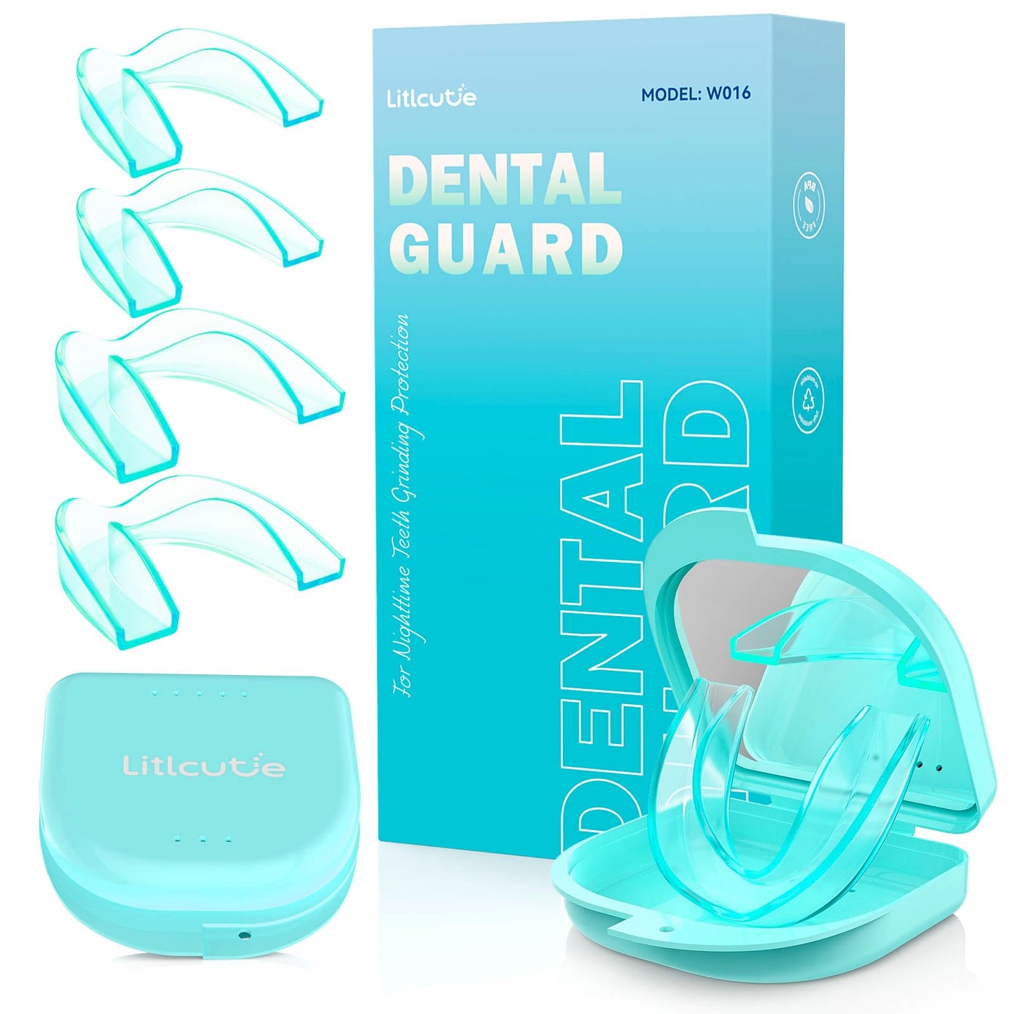 Litlcutie Mouth Guard for Grinding Teeth at Night – 4 Pack, 2 Sizes, Spearmint Green
