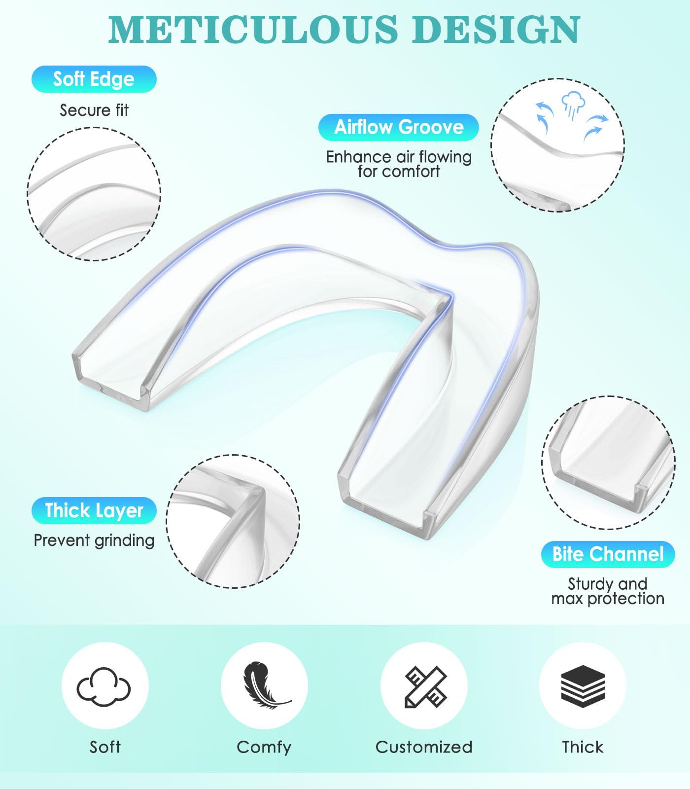 Litlcutie Mouth Guard for Teeth Grinding at Night – 4 Pack, 2 Sizes, Transparent