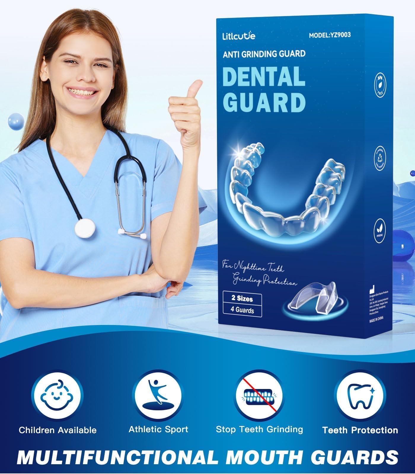 Litlcutie Mouth Guard for Teeth Grinding at Night | 4 Pack / 2 Sizes | Clear