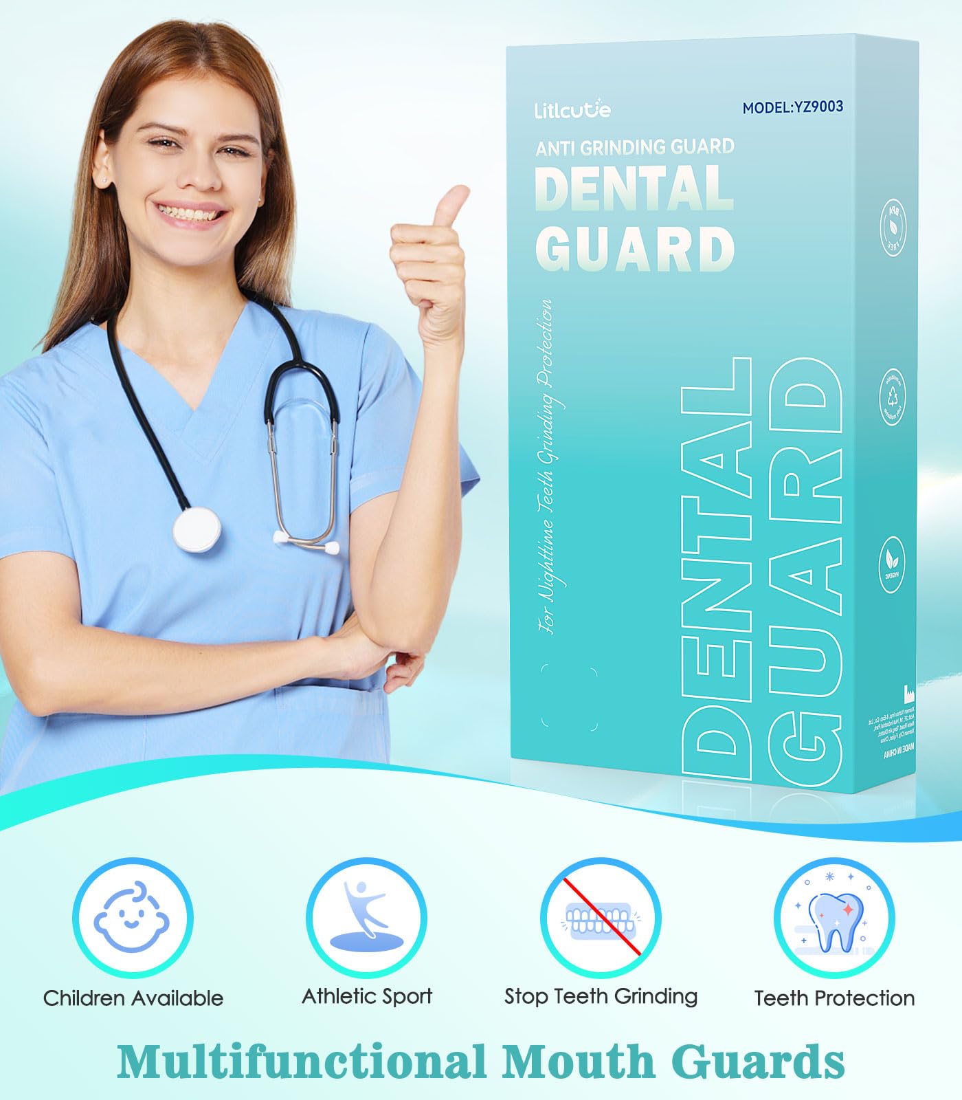 Litlcutie Night Mouth Guard for Teeth Grinding – 4 Pcs, 2 Sizes, Clear
