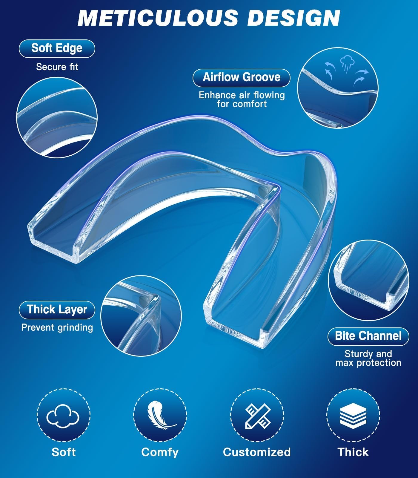 Litlcutie Mouth Guard for Teeth Grinding at Night | 4 Pack / 2 Sizes | Clear