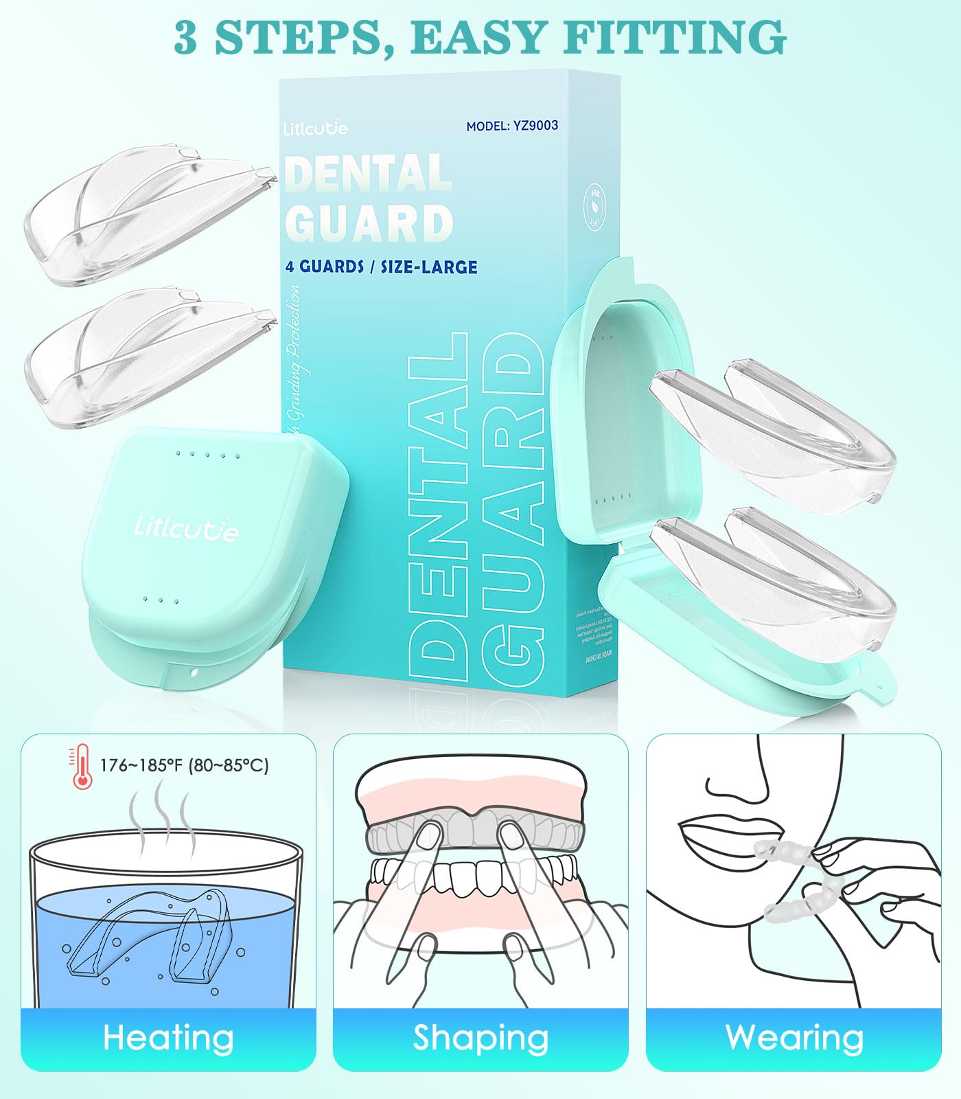 Litlcutie Mouth Guard for Teeth Grinding – Large, 4 Pack, Transparent EVA