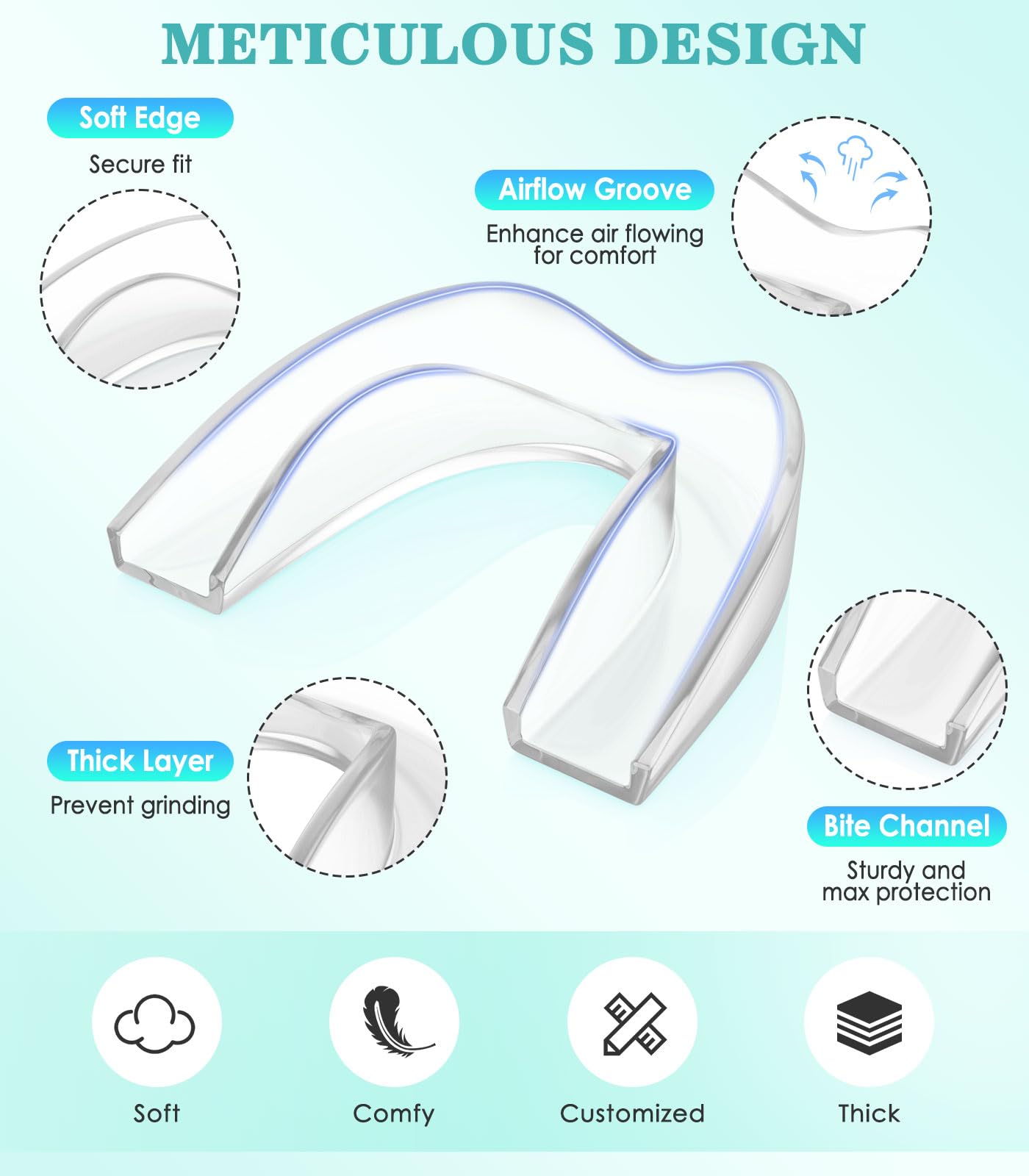 Litlcutie Mouth Guard for Teeth Grinding – Large, 4 Pack, Transparent EVA