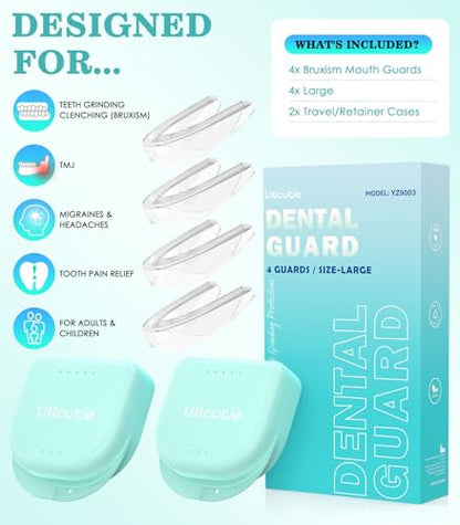 Litlcutie Mouth Guard for Teeth Grinding – Large, 4 Pack, Transparent EVA
