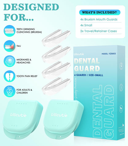 Litlcutie Mouth Guard for Teeth Grinding | Night Guard EVA Material | Small 4-Pack Transparent
