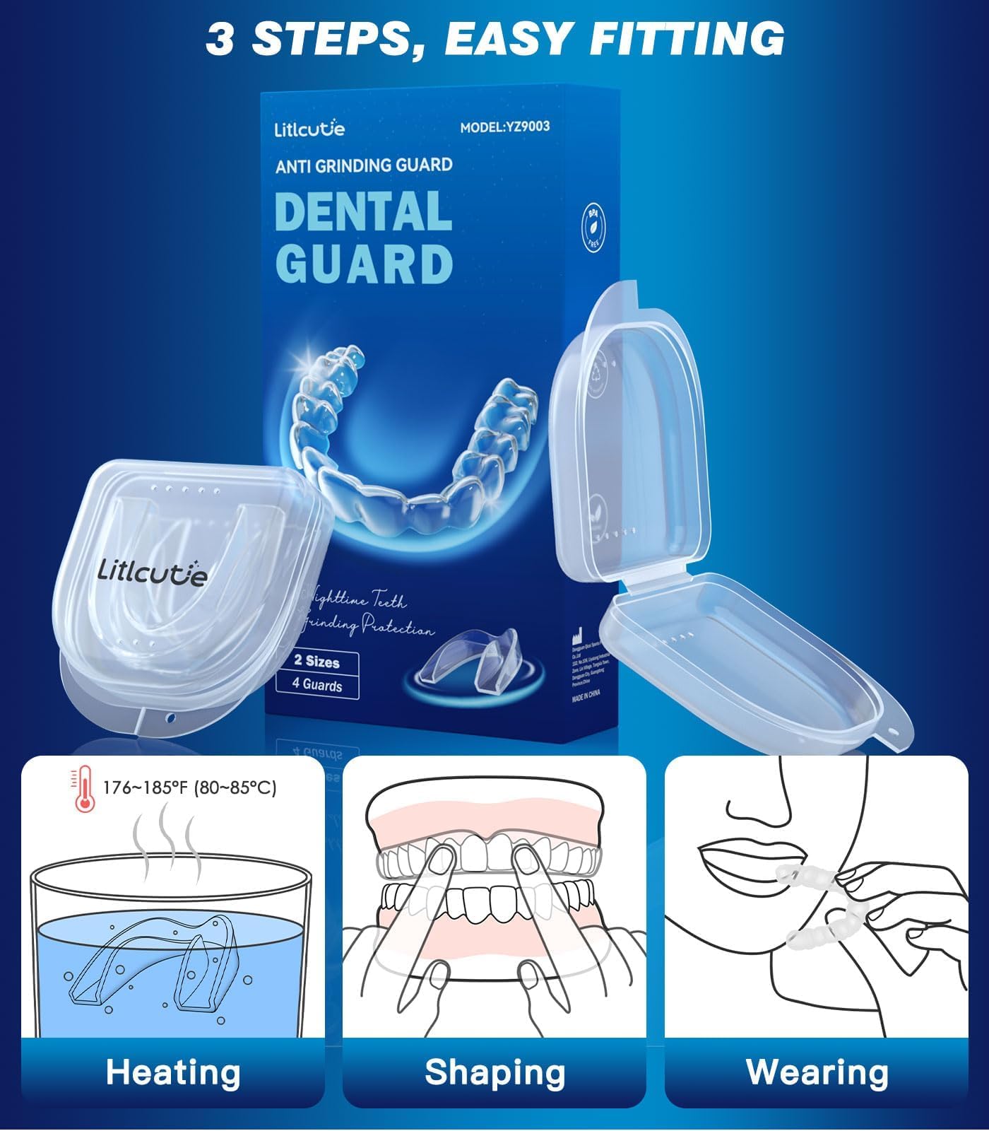 Litlcutie Mouth Guard for Teeth Grinding at Night | 4 Pack / 2 Sizes | Clear