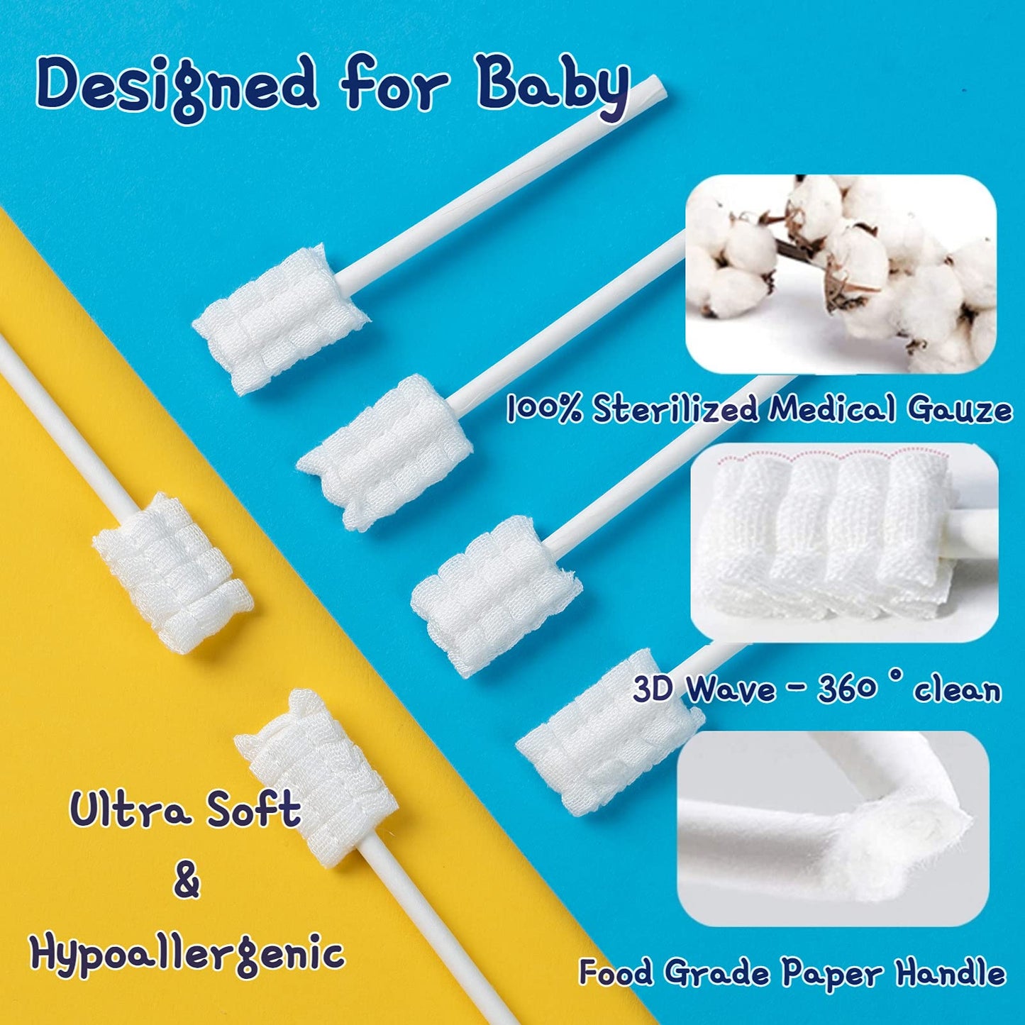Little Fox Baby Oral Cleaner – 60 Pcs + 2 Finger Toothbrushes (0-36mo)